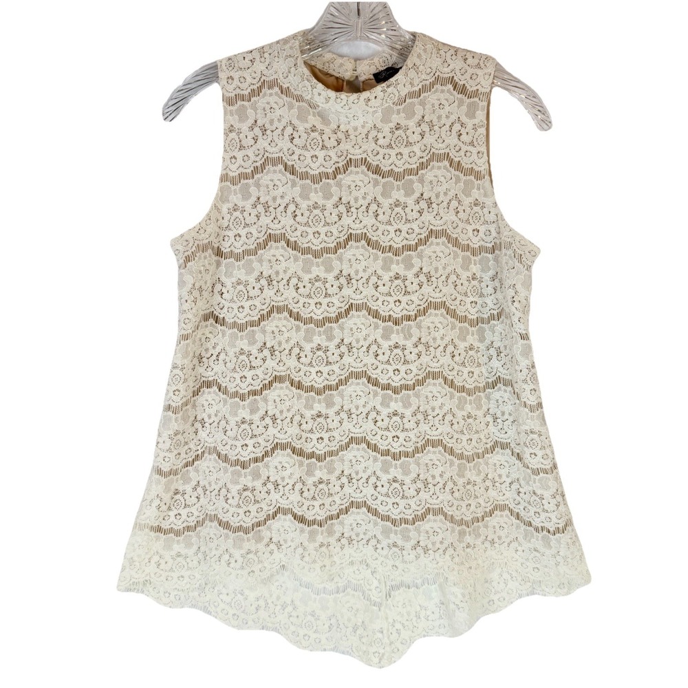 Rose & Olive Ivory Lace Blouse S Scalloped Hem Romantic Cottagecore‎ Romantic